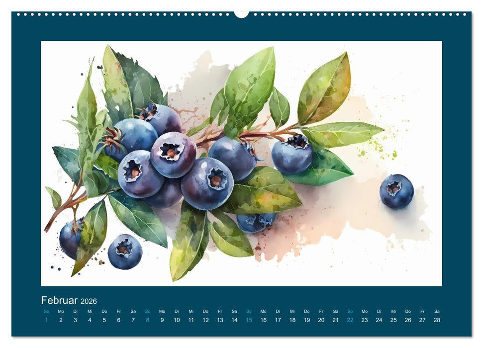 Früchte in Wasserfarben - Fruchtige KI-Kunst für das ganze Jahr (CALVENDO Wandkalender 2026)