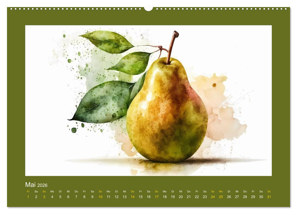 Früchte in Wasserfarben - Fruchtige KI-Kunst für das ganze Jahr (CALVENDO Wandkalender 2026)