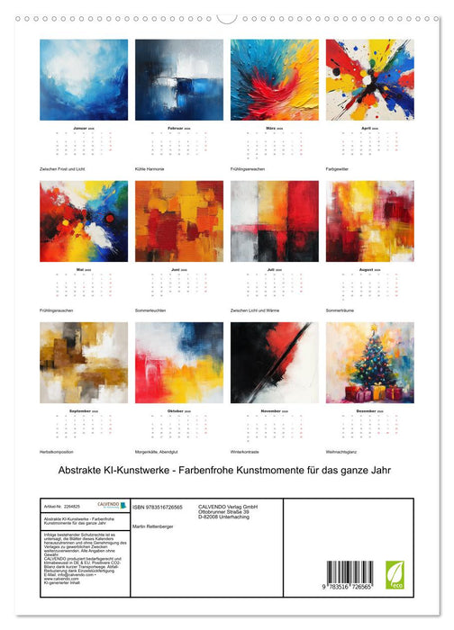 Abstrakte KI-Kunstwerke - Farbenfrohe Kunstmomente für das ganze Jahr (CALVENDO Premium Wandkalender 2026)