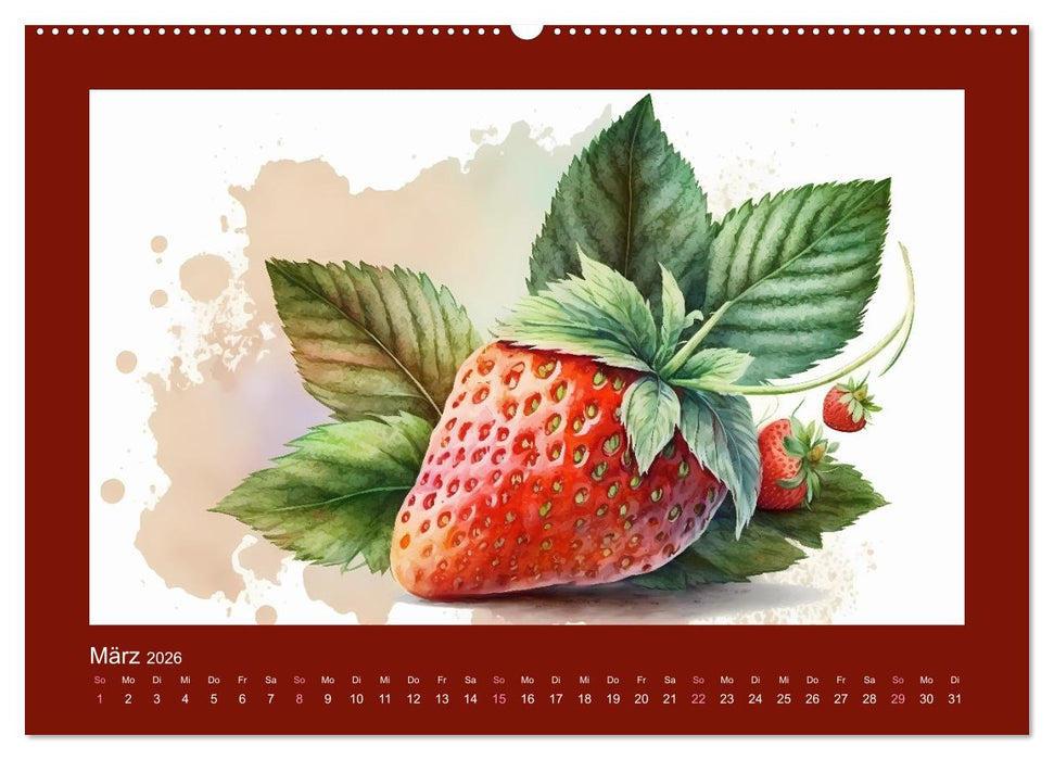 Früchte in Wasserfarben - Fruchtige KI-Kunst für das ganze Jahr (CALVENDO Premium Wandkalender 2026)