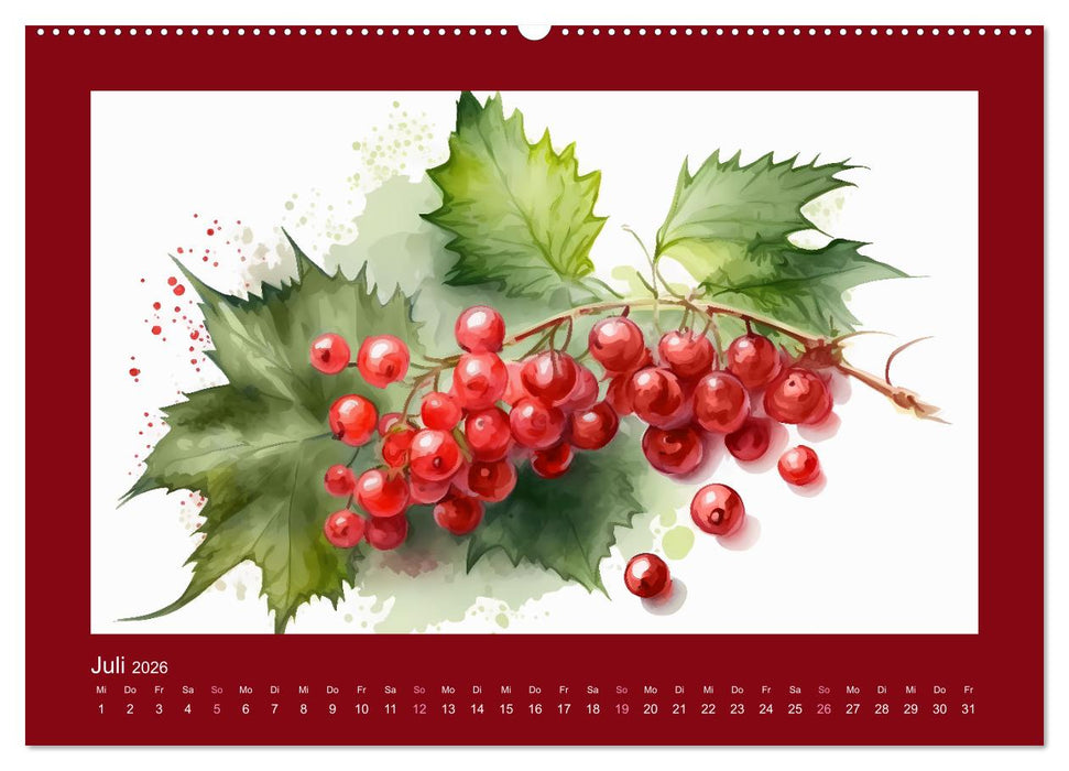 Früchte in Wasserfarben - Fruchtige KI-Kunst für das ganze Jahr (CALVENDO Premium Wandkalender 2026)