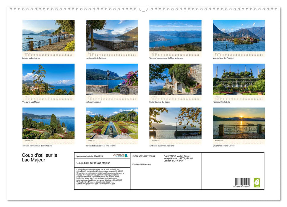 Coup d'œil sur le Lac Majeur (CALVENDO Calendrier mensuel 2026)