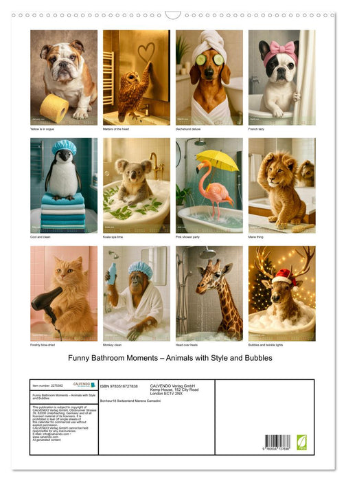 Funny Bathroom Moments – Animals with Style and Bubbles (CALVENDO Monthly Calendar 2026)