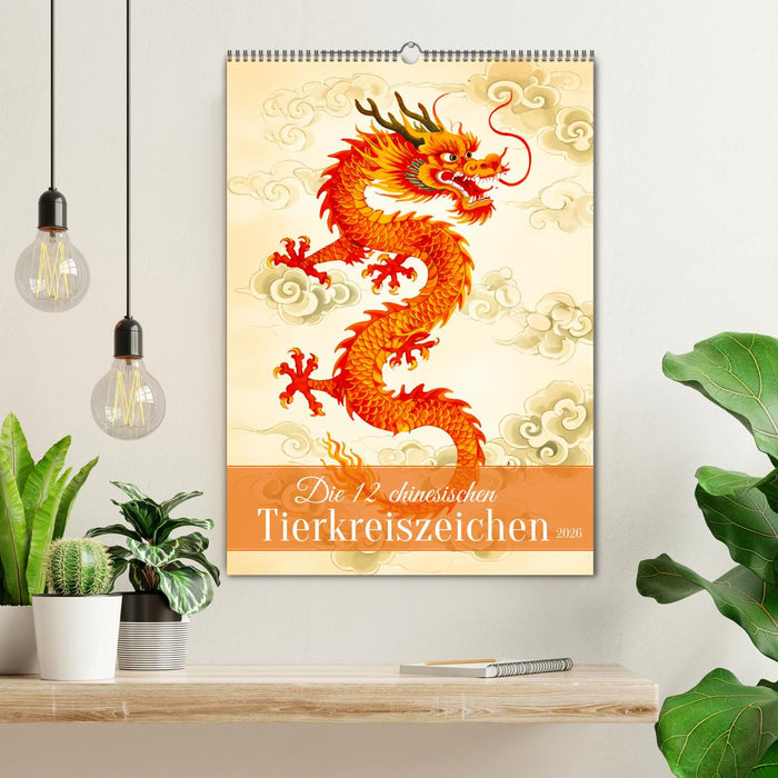 Die 12 chinesischen Tierkreiszeichen (CALVENDO Wandkalender 2026)