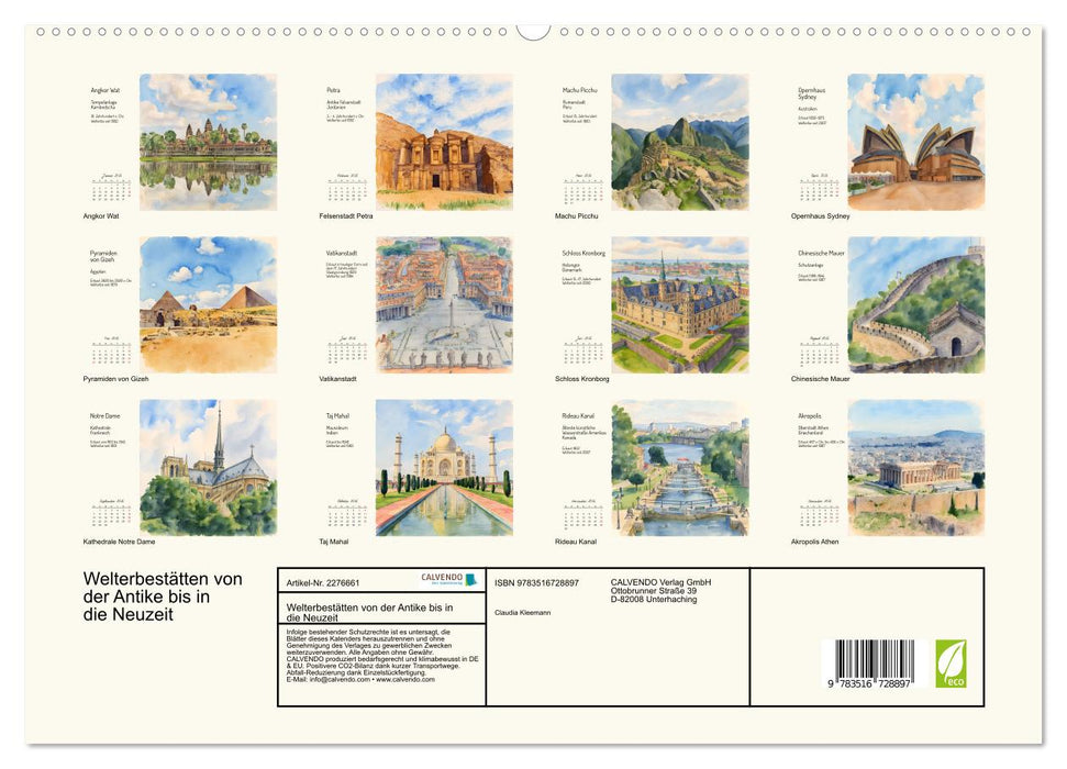 Welterbestätten von der Antike bis in die Neuzeit (CALVENDO Premium Wandkalender 2026)