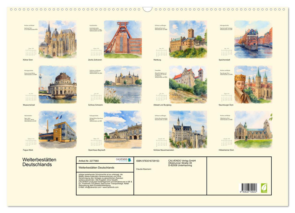 Welterbestätten Deutschlands (CALVENDO Wandkalender 2026)