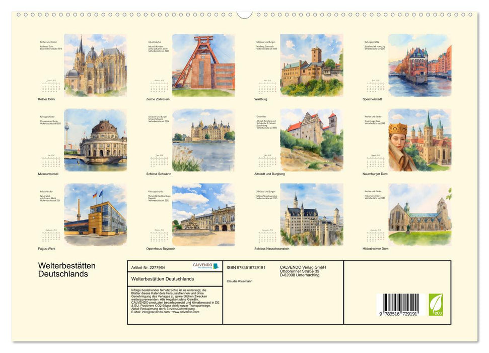 Welterbestätten Deutschlands (CALVENDO Premium Wandkalender 2026)