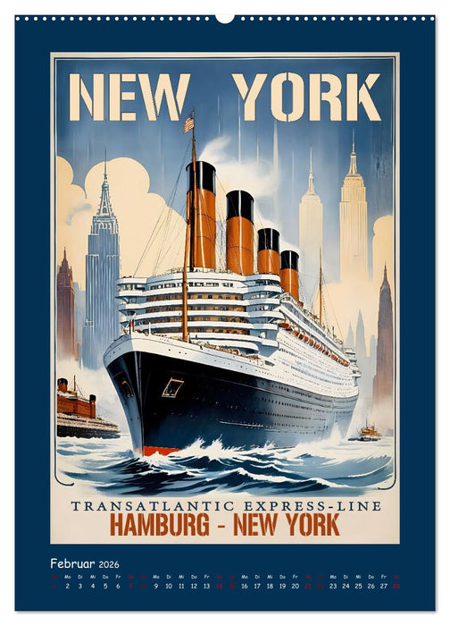 Vintage Schiffsplakate - nostalgische Kreuzfahrt um die Welt (CALVENDO Wandkalender 2026)