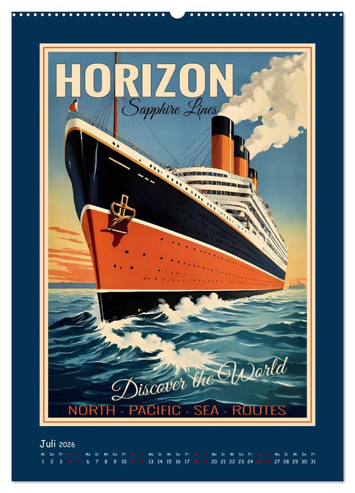 Vintage Schiffsplakate - nostalgische Kreuzfahrt um die Welt (CALVENDO Premium Wandkalender 2026)