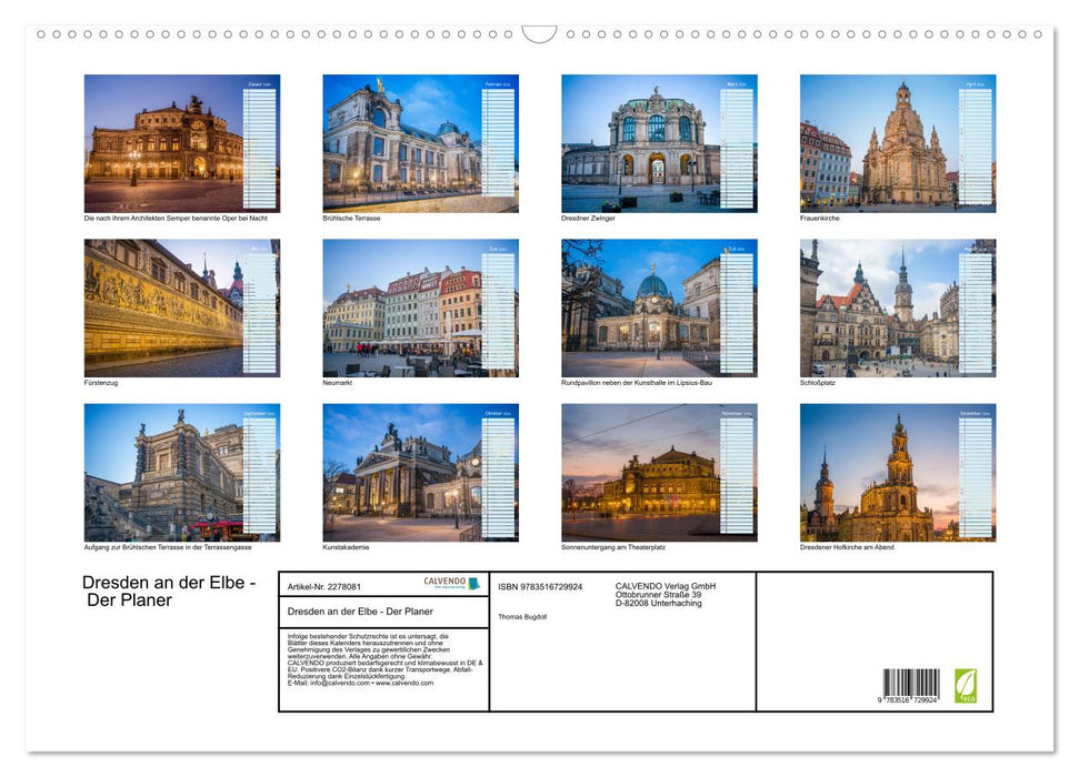 Dresden an der Elbe - Der Planer (CALVENDO Wandkalender 2026)