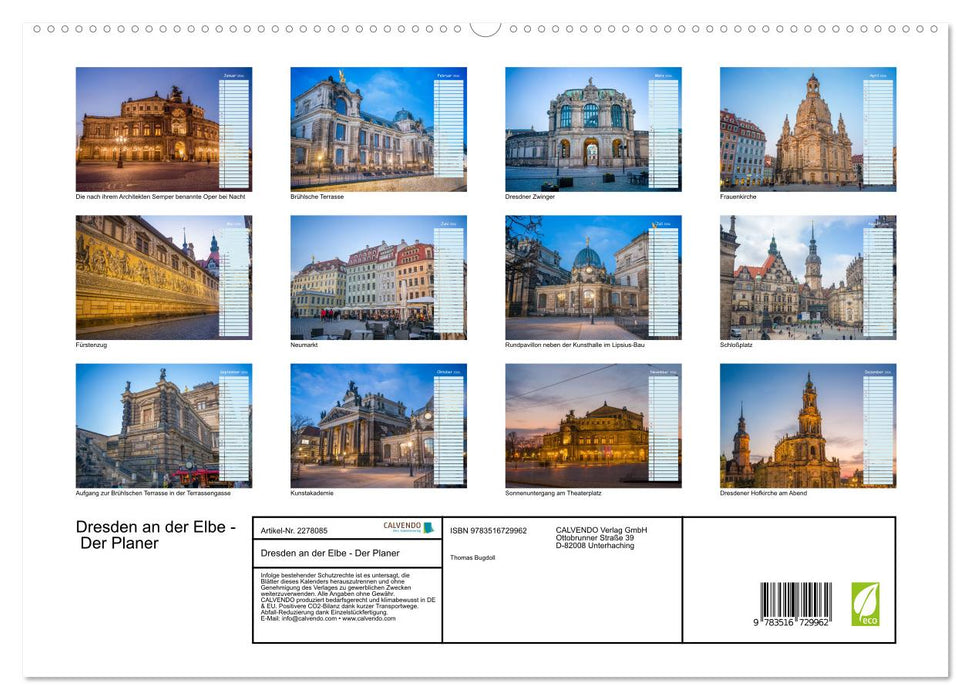 Dresden an der Elbe - Der Planer (CALVENDO Premium Wandkalender 2026)