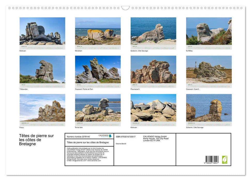 Têtes de pierre sur les côtes de Bretagne (CALVENDO Calendrier mensuel 2026)