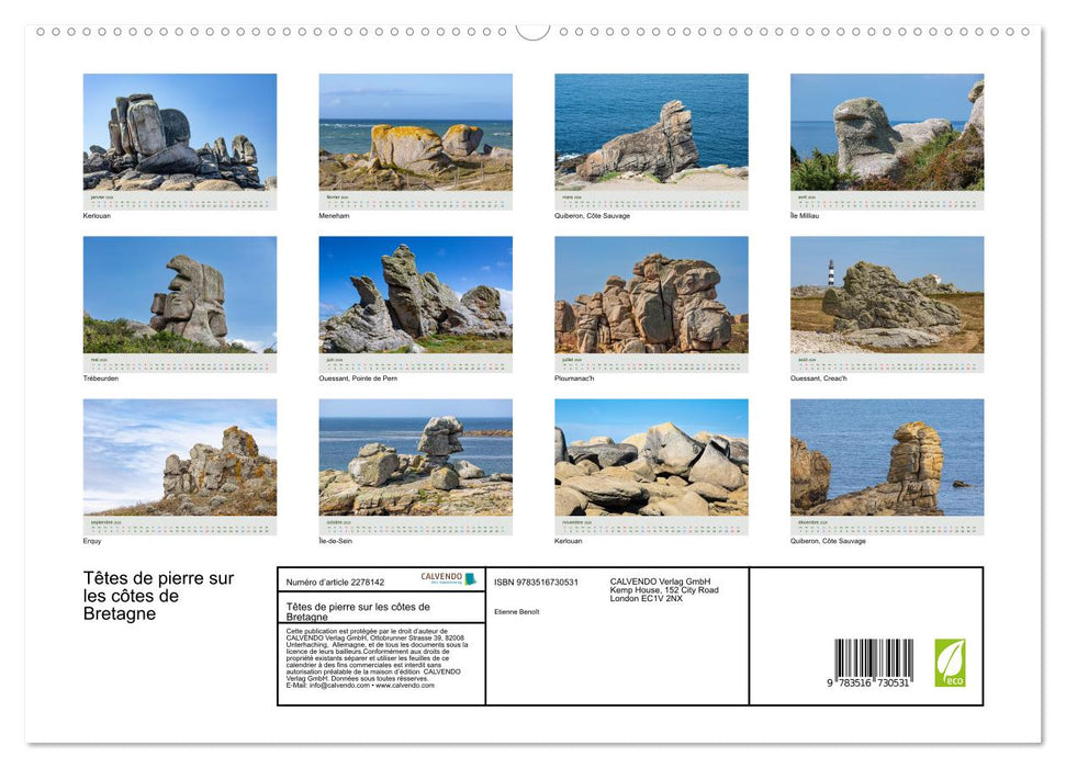 Têtes de pierre sur les côtes de Bretagne (CALVENDO Calendrier supérieur 2026)