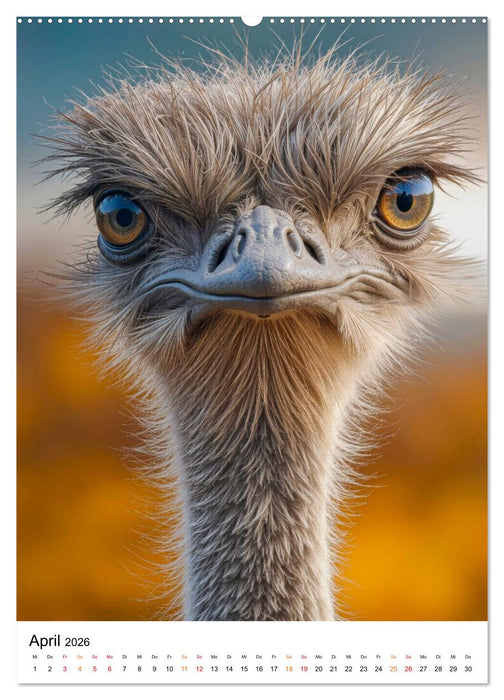 Strauße - Augenblicke in freier Wildbahn (CALVENDO Wandkalender 2026)