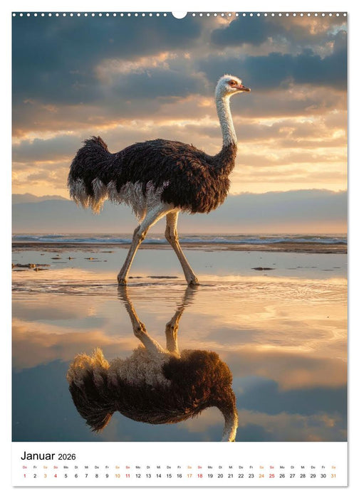 Strauße - Augenblicke in freier Wildbahn (CALVENDO Premium Wandkalender 2026)