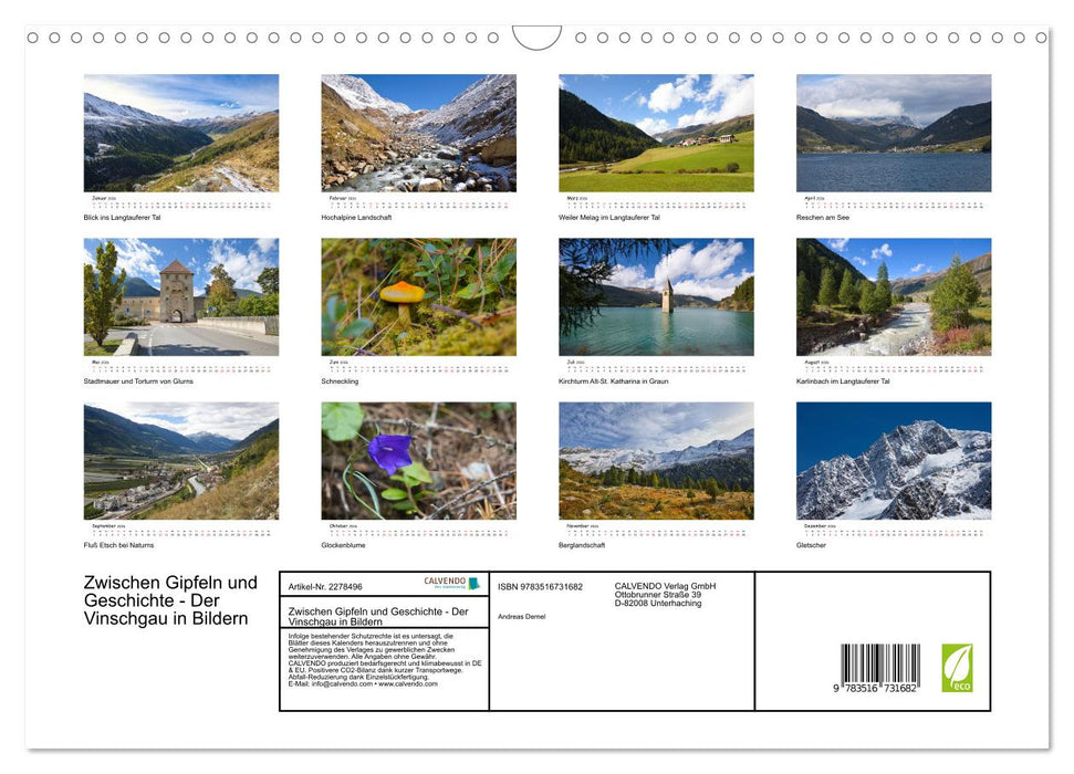 Zwischen Gipfeln und Geschichte - Der Vinschgau in Bildern (CALVENDO Wandkalender 2026)