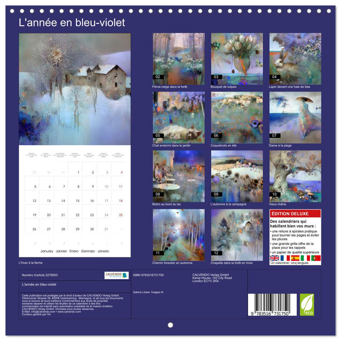 L'année en bleu-violet (CALVENDO Calendrier mensuel 2026)