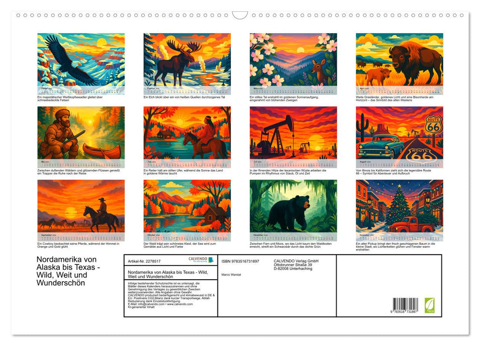 Nordamerika von Alaska bis Texas - Wild, Weit und Wunderschön (CALVENDO Wandkalender 2026)