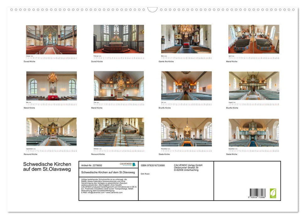 Schwedische Kirchen auf dem St.Olavsweg (CALVENDO Wandkalender 2026)