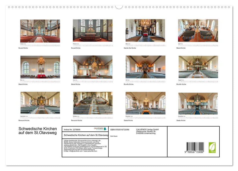 Schwedische Kirchen auf dem St.Olavsweg (CALVENDO Premium Wandkalender 2026)