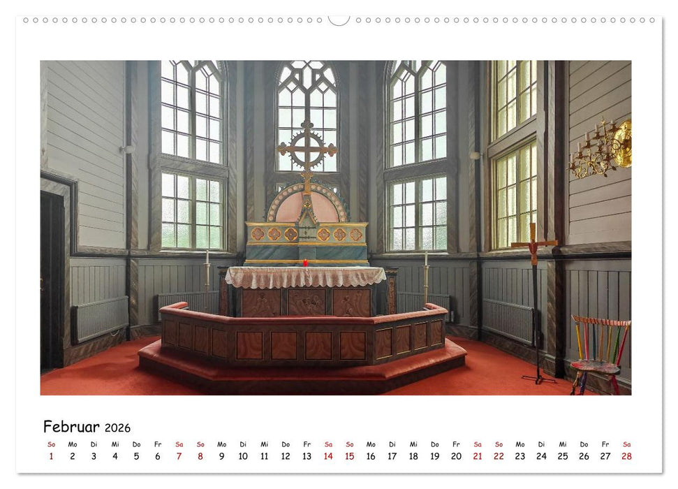 Schwedische Kirchen auf dem St.Olavsweg (CALVENDO Premium Wandkalender 2026)