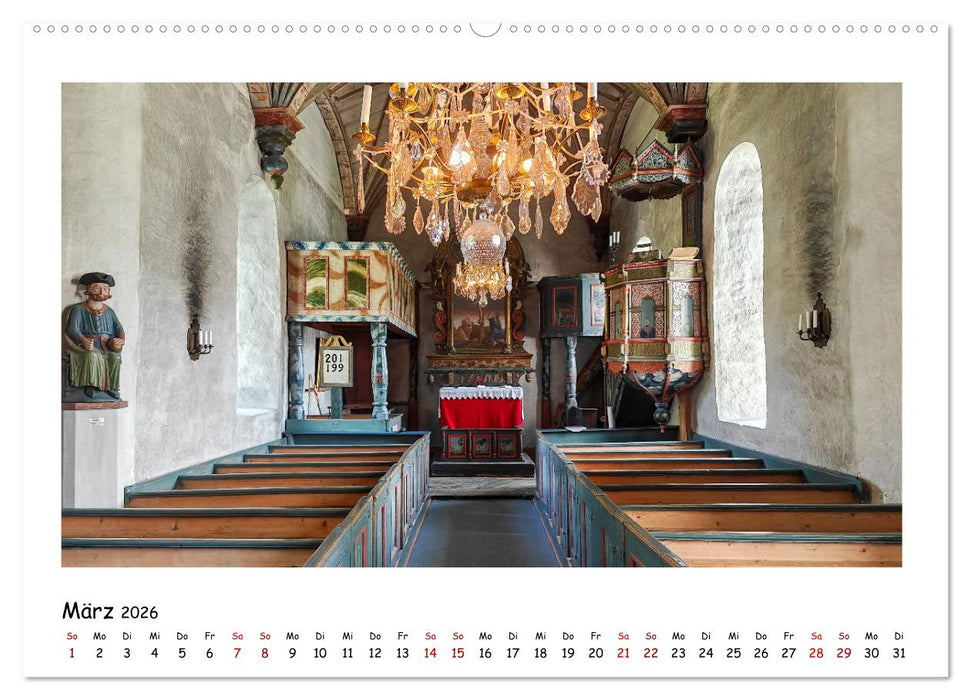 Schwedische Kirchen auf dem St.Olavsweg (CALVENDO Premium Wandkalender 2026)