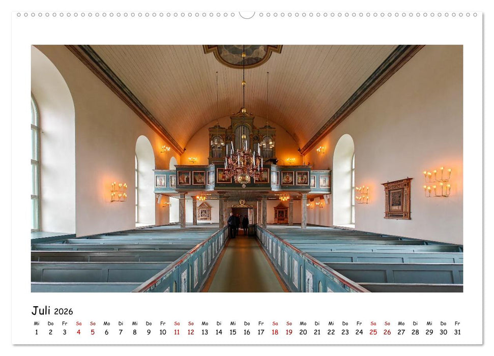 Schwedische Kirchen auf dem St.Olavsweg (CALVENDO Premium Wandkalender 2026)
