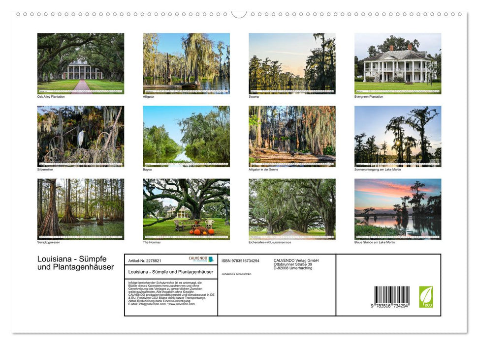 Louisiana - Sümpfe und Plantagenhäuser (CALVENDO Premium Wandkalender 2026)