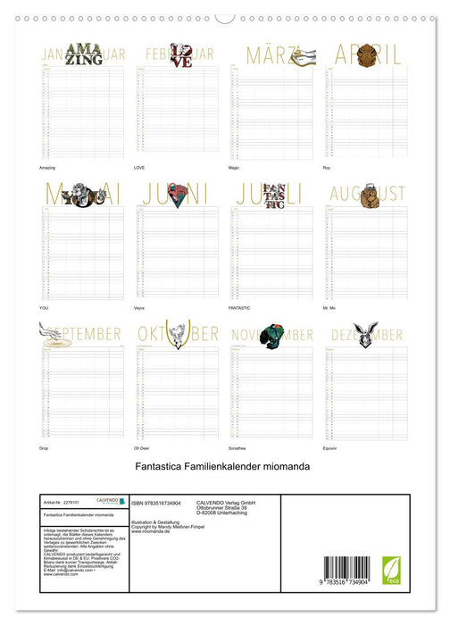 Fantastica Familienkalender miomanda (CALVENDO Premium Wandkalender 2026)