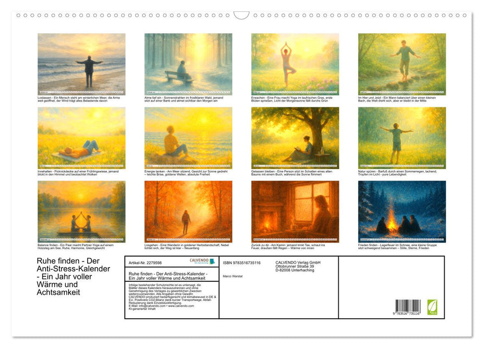 Ruhe finden - Der Anti-Stress-Kalender - Ein Jahr voller Wärme und Achtsamkeit (CALVENDO Wandkalender 2026)
