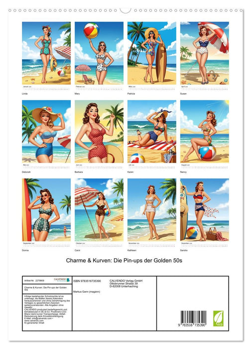 Charme & Kurven: Die Pin-ups der Golden 50s (CALVENDO Premium Wandkalender 2026)