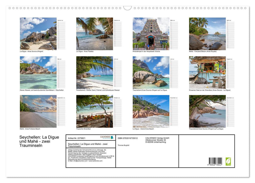 Seychellen: La Digue und Mahé - zwei Trauminseln (CALVENDO Wandkalender 2026)