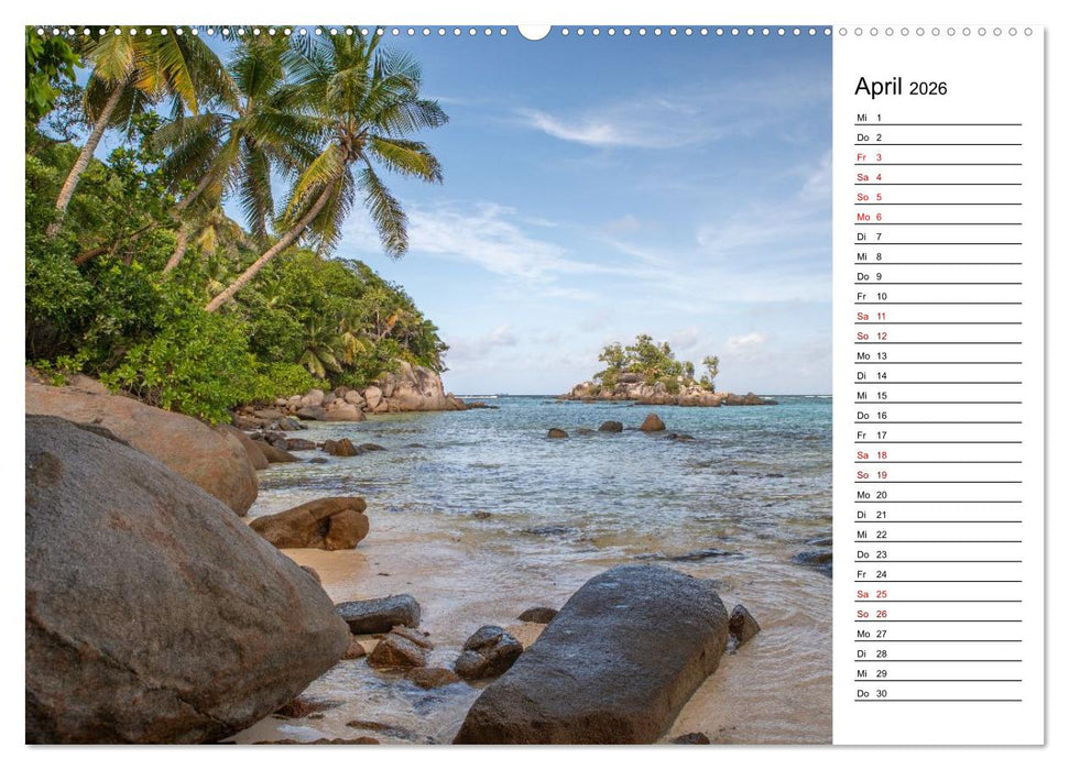 Seychellen: La Digue und Mahé - zwei Trauminseln (CALVENDO Premium Wandkalender 2026)
