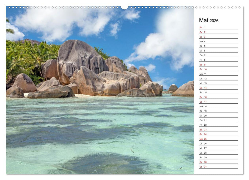 Seychellen: La Digue und Mahé - zwei Trauminseln (CALVENDO Premium Wandkalender 2026)