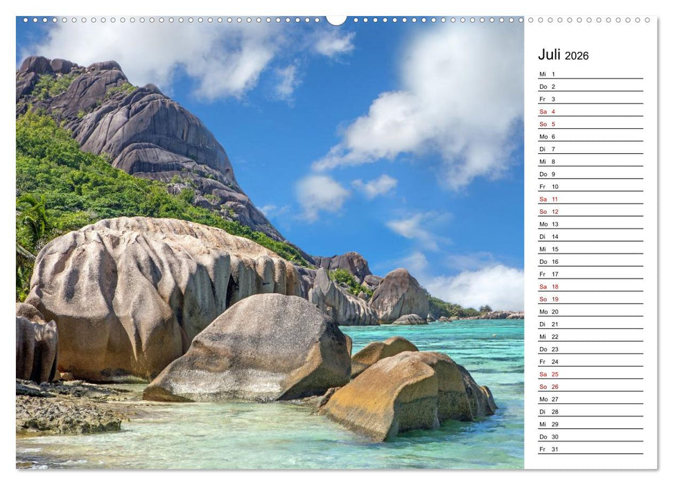 Seychellen: La Digue und Mahé - zwei Trauminseln (CALVENDO Premium Wandkalender 2026)