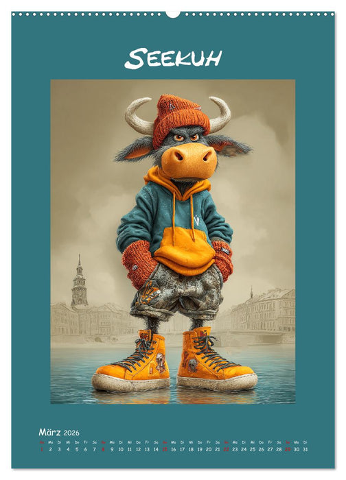 Kuhwelt. Stylische Streetwear-Kühe für gute Laune (CALVENDO Premium Wandkalender 2026)