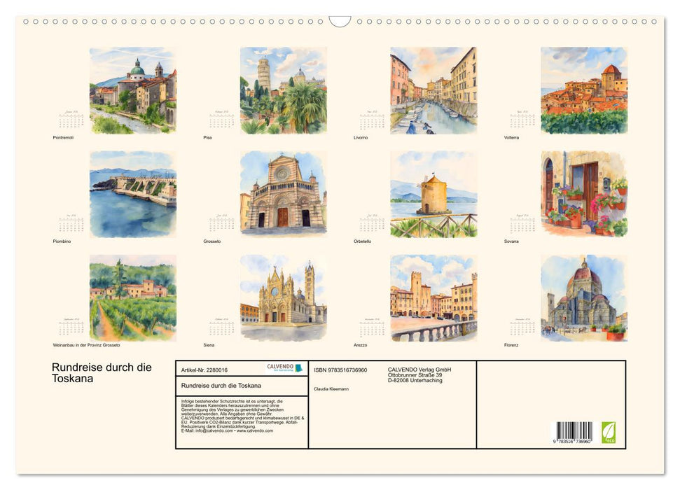 Rundreise durch die Toskana (CALVENDO Wandkalender 2026)
