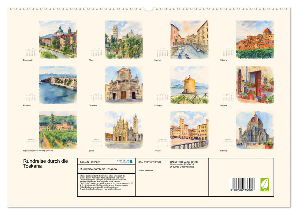 Rundreise durch die Toskana (CALVENDO Premium Wandkalender 2026)