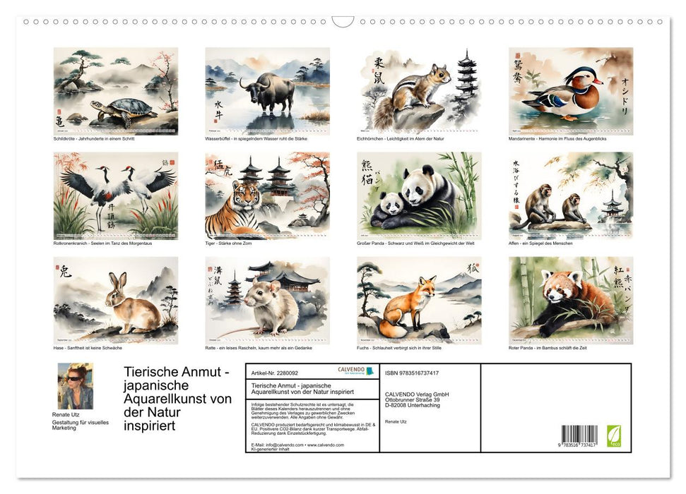 Tierische Anmut - japanische Aquarellkunst von der Natur inspiriert (CALVENDO Wandkalender 2026)