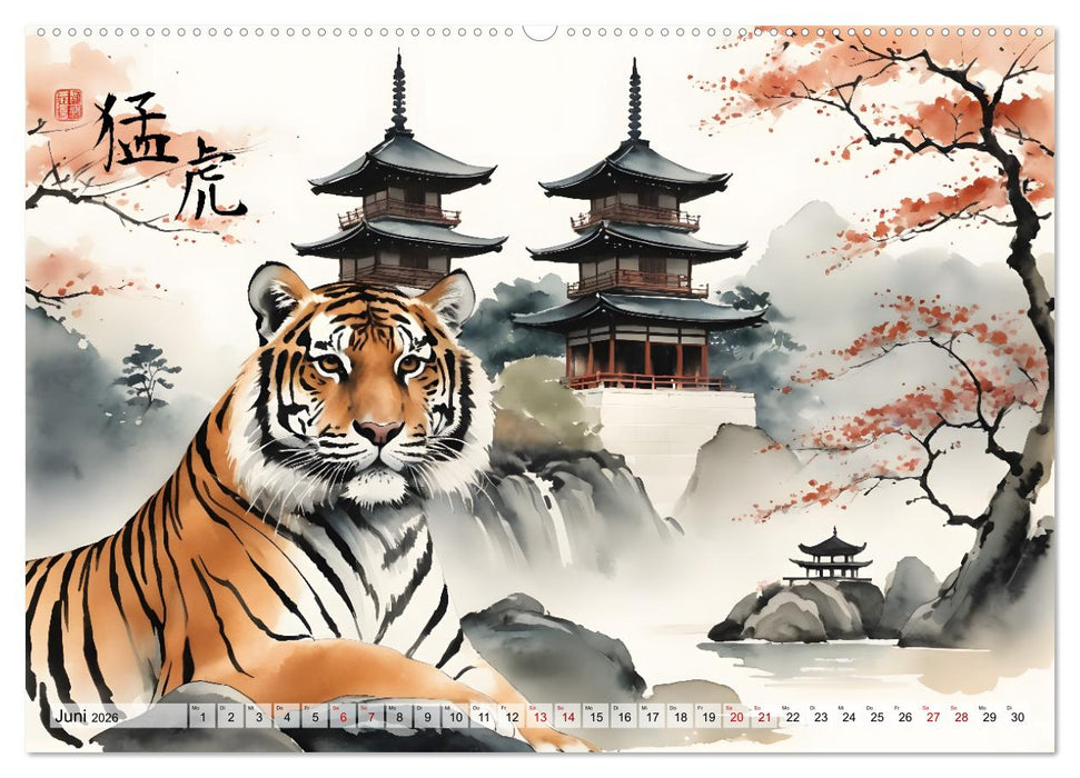 Tierische Anmut - japanische Aquarellkunst von der Natur inspiriert (CALVENDO Wandkalender 2026)