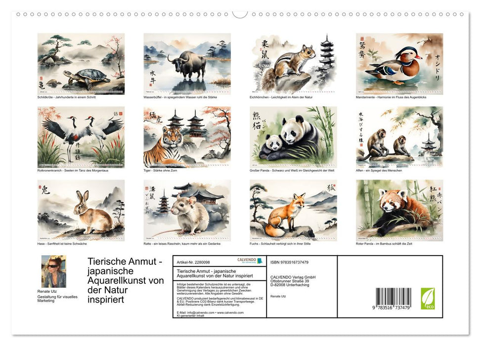 Tierische Anmut - japanische Aquarellkunst von der Natur inspiriert (CALVENDO Premium Wandkalender 2026)