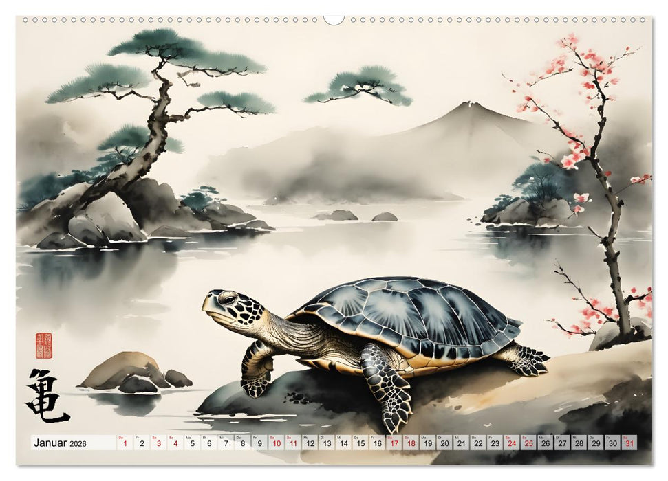 Tierische Anmut - japanische Aquarellkunst von der Natur inspiriert (CALVENDO Premium Wandkalender 2026)