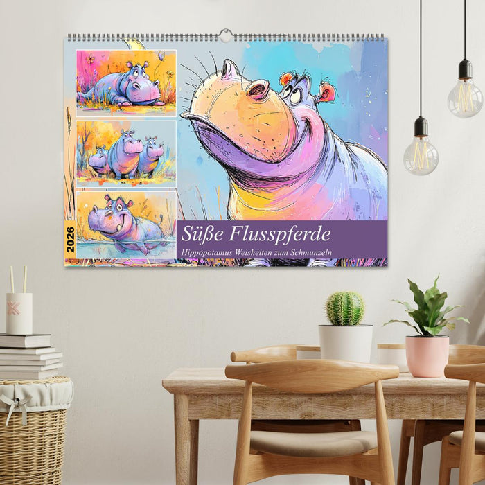Süße Flusspferde. Hippopotamus Weisheiten zum Schmunzeln (CALVENDO Wandkalender 2026)