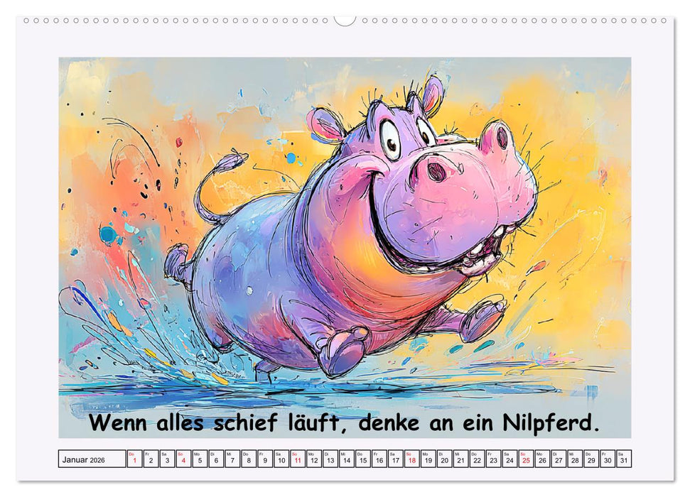 Süße Flusspferde. Hippopotamus Weisheiten zum Schmunzeln (CALVENDO Wandkalender 2026)