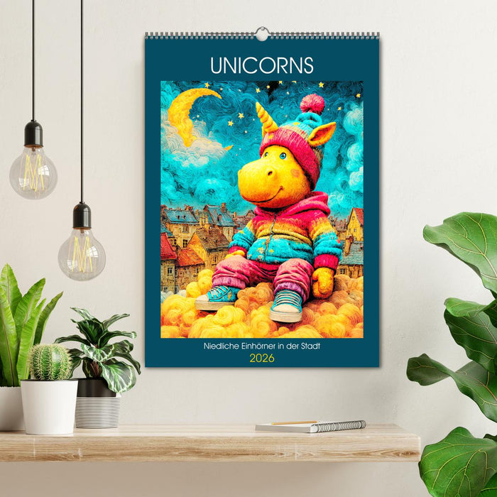 Unicorns. Niedliche Einhörner in der Stadt (CALVENDO Wandkalender 2026)