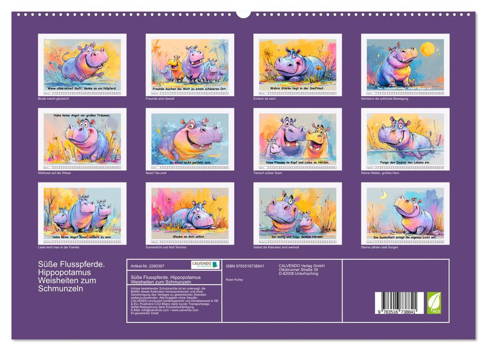 Süße Flusspferde. Hippopotamus Weisheiten zum Schmunzeln (CALVENDO Premium Wandkalender 2026)