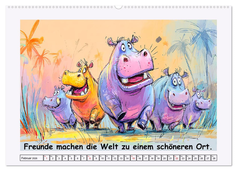 Süße Flusspferde. Hippopotamus Weisheiten zum Schmunzeln (CALVENDO Premium Wandkalender 2026)