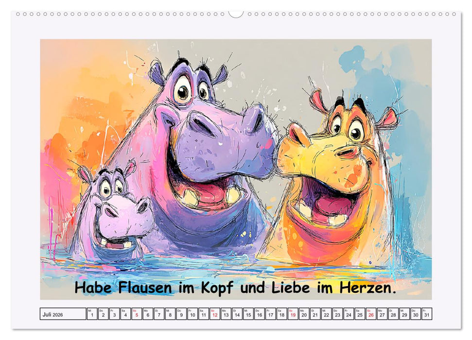Süße Flusspferde. Hippopotamus Weisheiten zum Schmunzeln (CALVENDO Premium Wandkalender 2026)