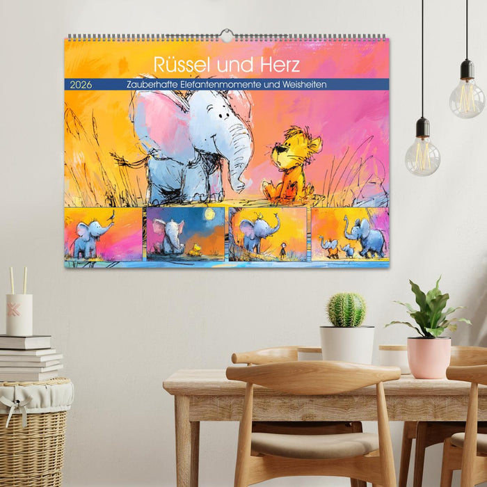 Rüssel und Herz. Zauberhafte Elefantenmomente und Weisheiten (CALVENDO Wandkalender 2026)