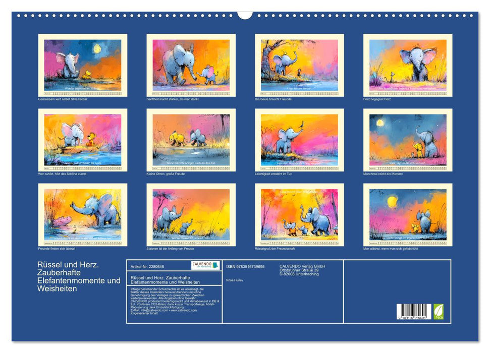 Rüssel und Herz. Zauberhafte Elefantenmomente und Weisheiten (CALVENDO Wandkalender 2026)